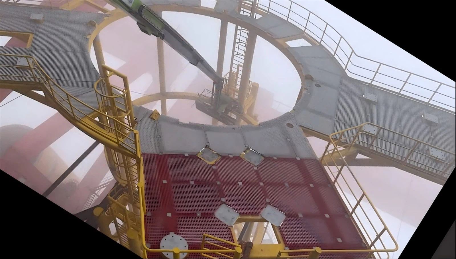 FRP grating installed on offshore wind turbine platform for marine wind energy projects FRP grating installed on offshore wind turbine platform for marine wind energy projects